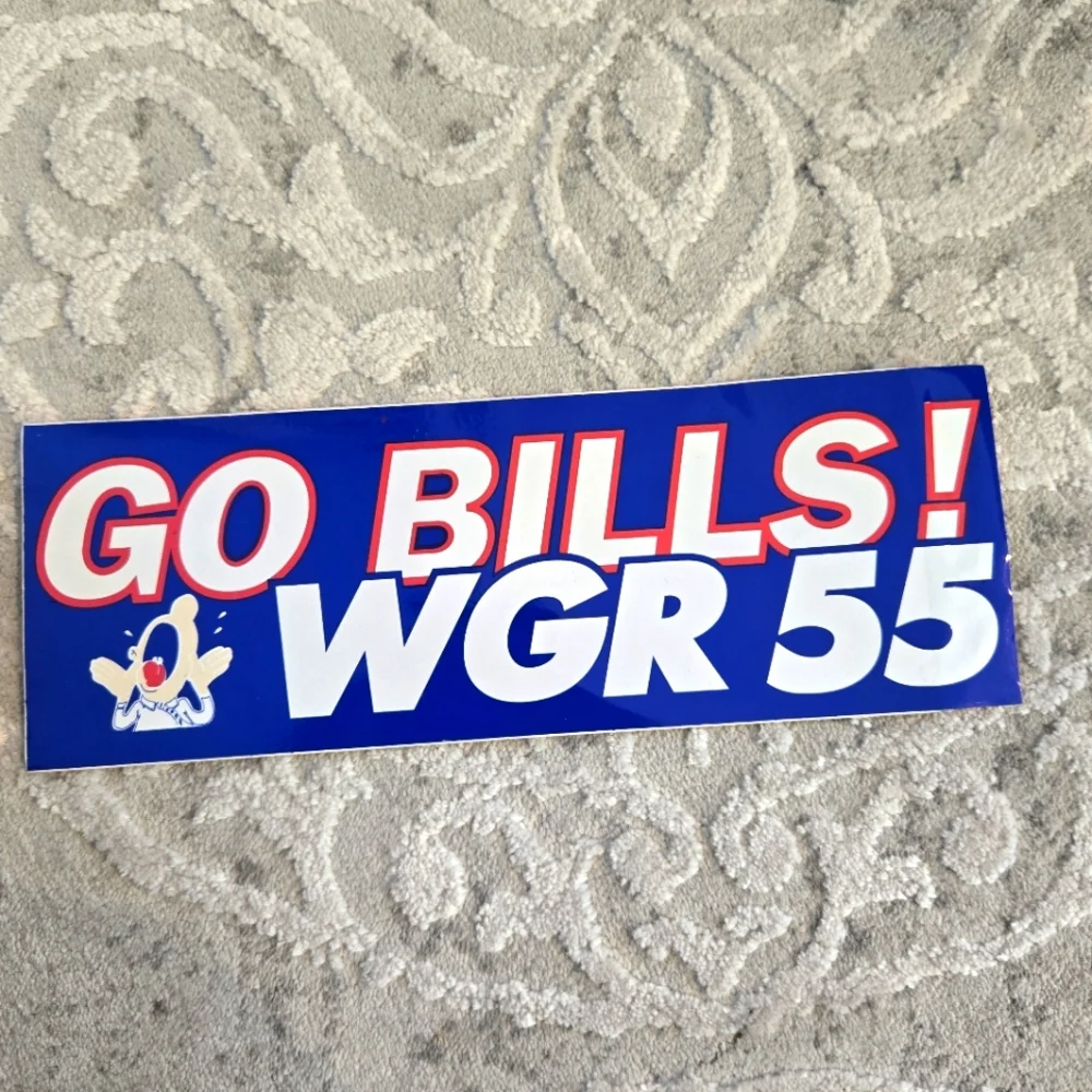 Vintage 1990s Blue and Red Buffalo Bills GO BILLS! WGR 55 Bumper Sticker